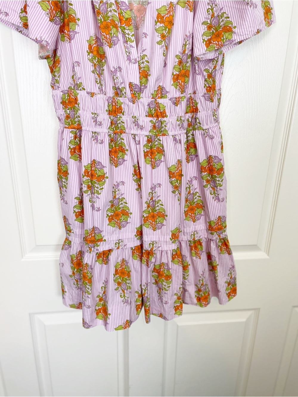 Anthropologie Somerset Lavender Stripe Floral Mini Dress Cotton Poplin Sz L - Picture 4 of 11